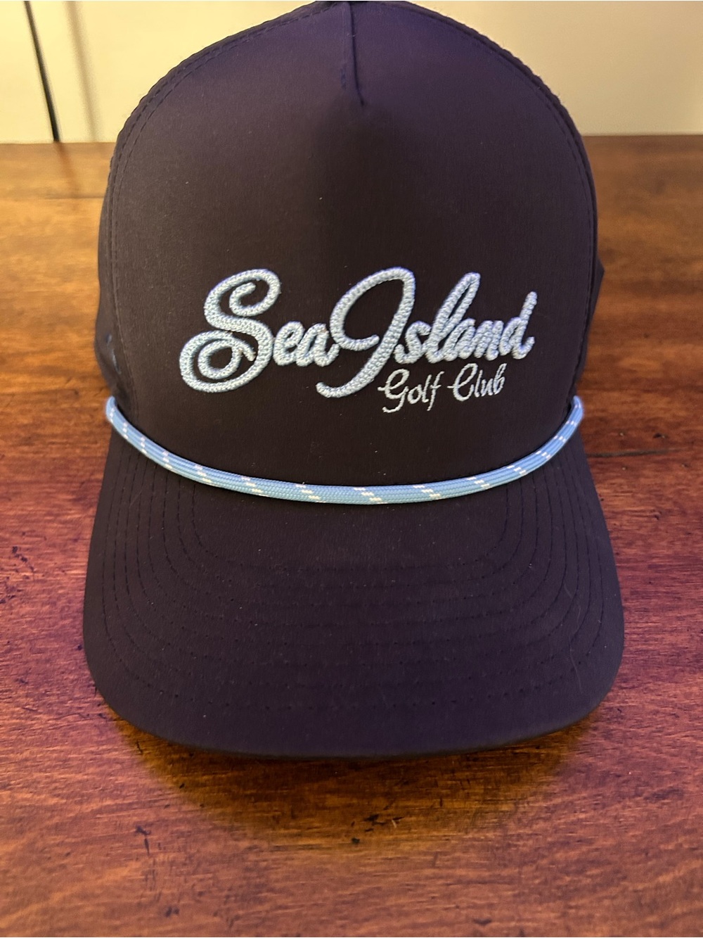 Sea Island Pukka Navy Baby Blue script rope hat
